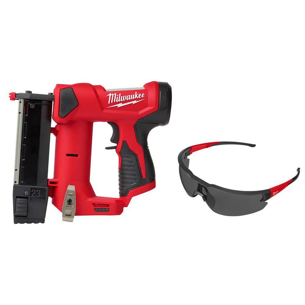 MW M12 12-Volt 23-Gauge Lithium-Ion Cordless Pin Nailer Tool-Only with Tinted Safety Glasses Anti-Scratch Lenses 2540-20-48-73-2015