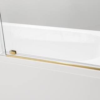 ROSWELL Villena 60 in. W x 58 in. H Single Sliding Frameless Tub Door in Brushed Gold with Clear Glass 812160-SS-BG