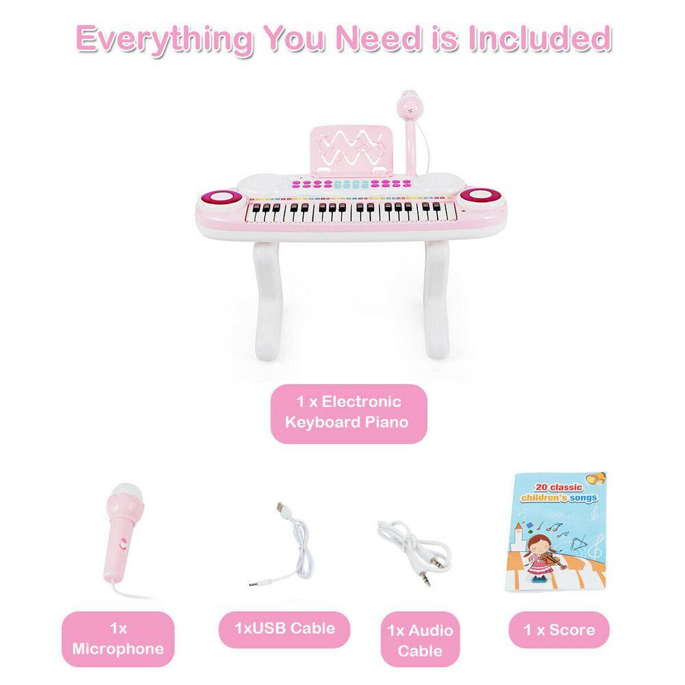 Gymax Z-Shaped Kids Toy Keyboard 37-Key Electronic Piano Pink GYM03937