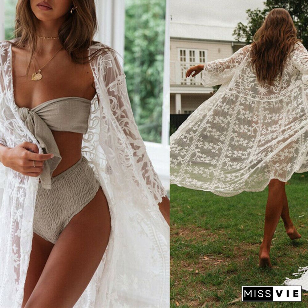 Fashion Embroidery Dress Summer Women Lace Long Maxi Dress Beach Ladies Dresses White Floral Lace Evening Party Dresses Sundress