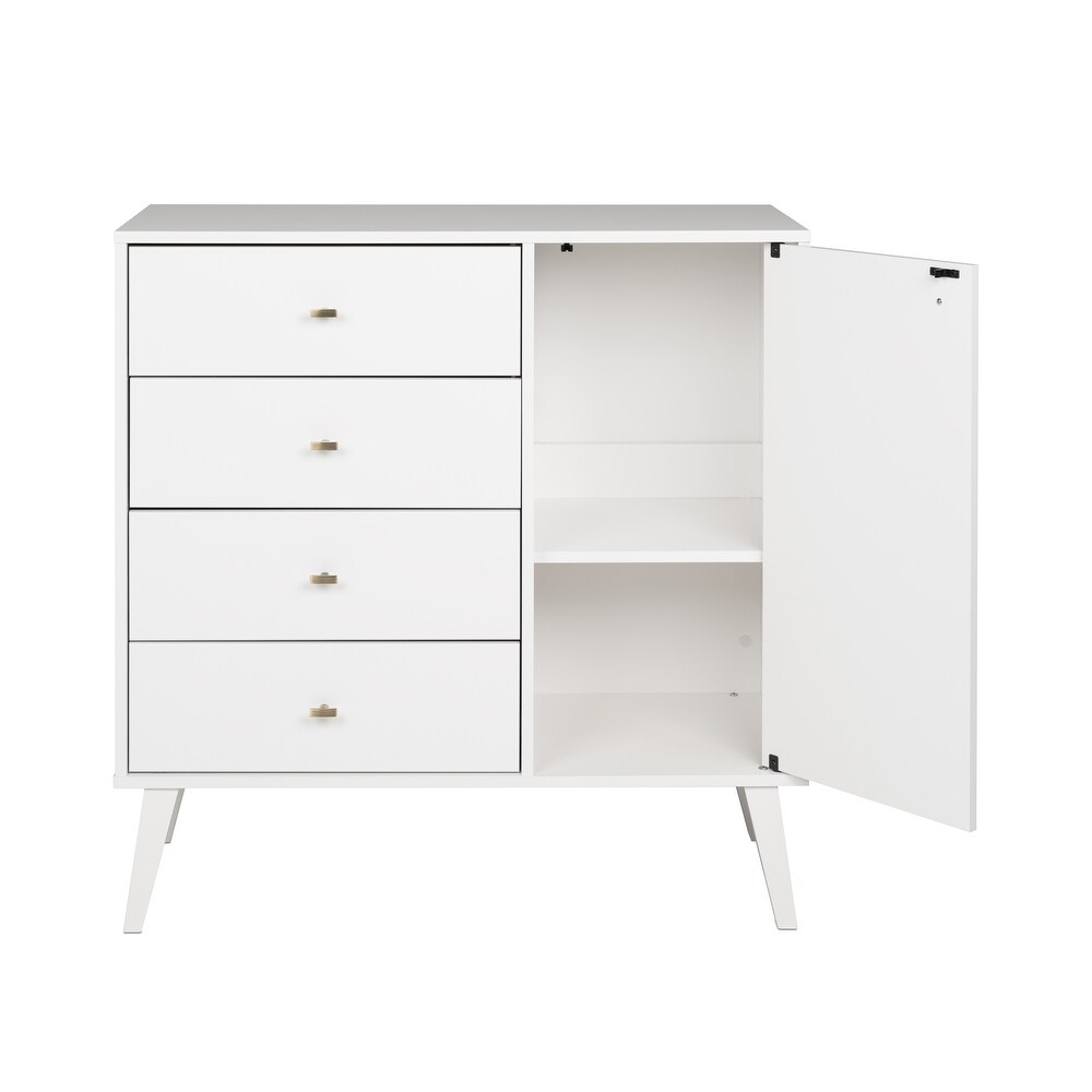 Prepac Milo Mid Century Modern 4 Drawer Combo Dresser  Chest of Drawers With Door  Contemporary Bedroom Furniture