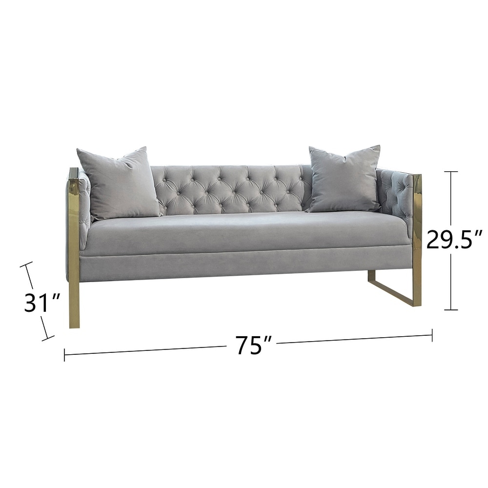 Velvet Sofa Set with Metal Legs in Gold and Grey