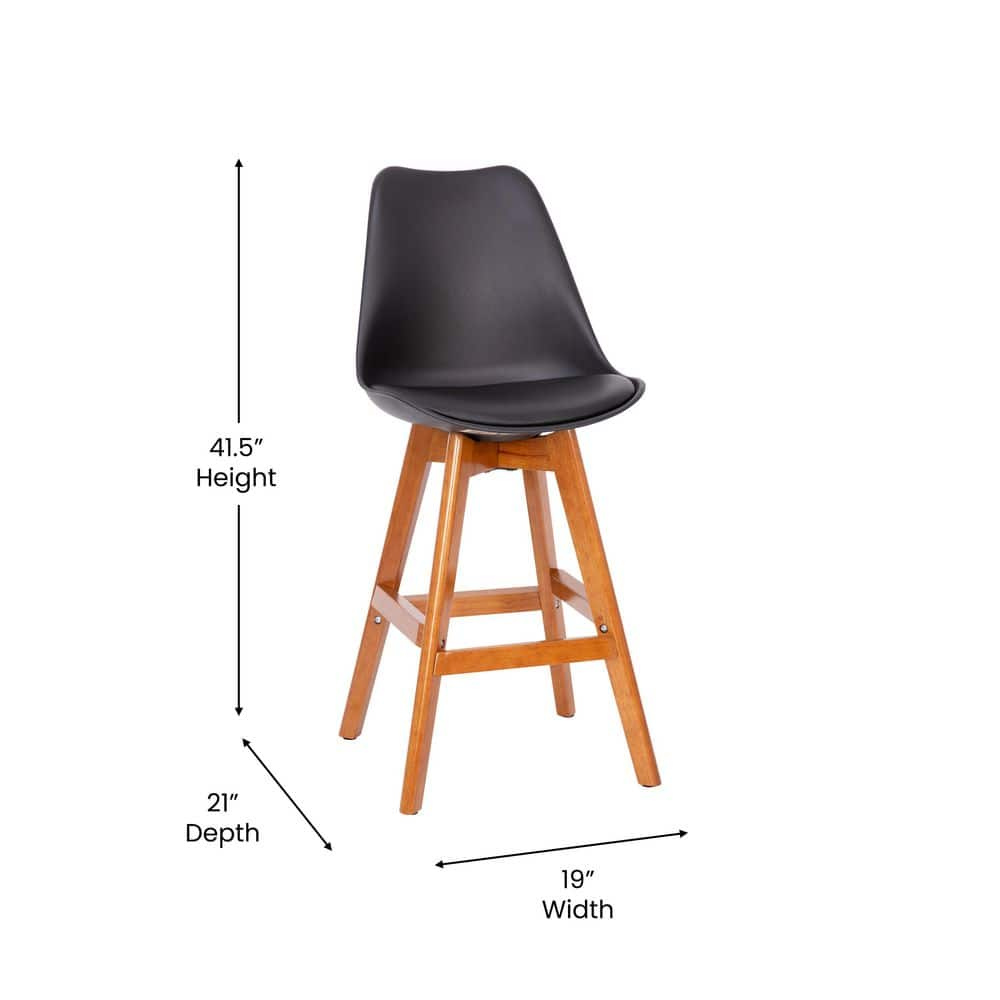 Carnegy Avenue 27 in. Black/Natural Mid Wood Bar Stool with Leather/Faux Leather Seat CGA-CH-504844-BL-HD