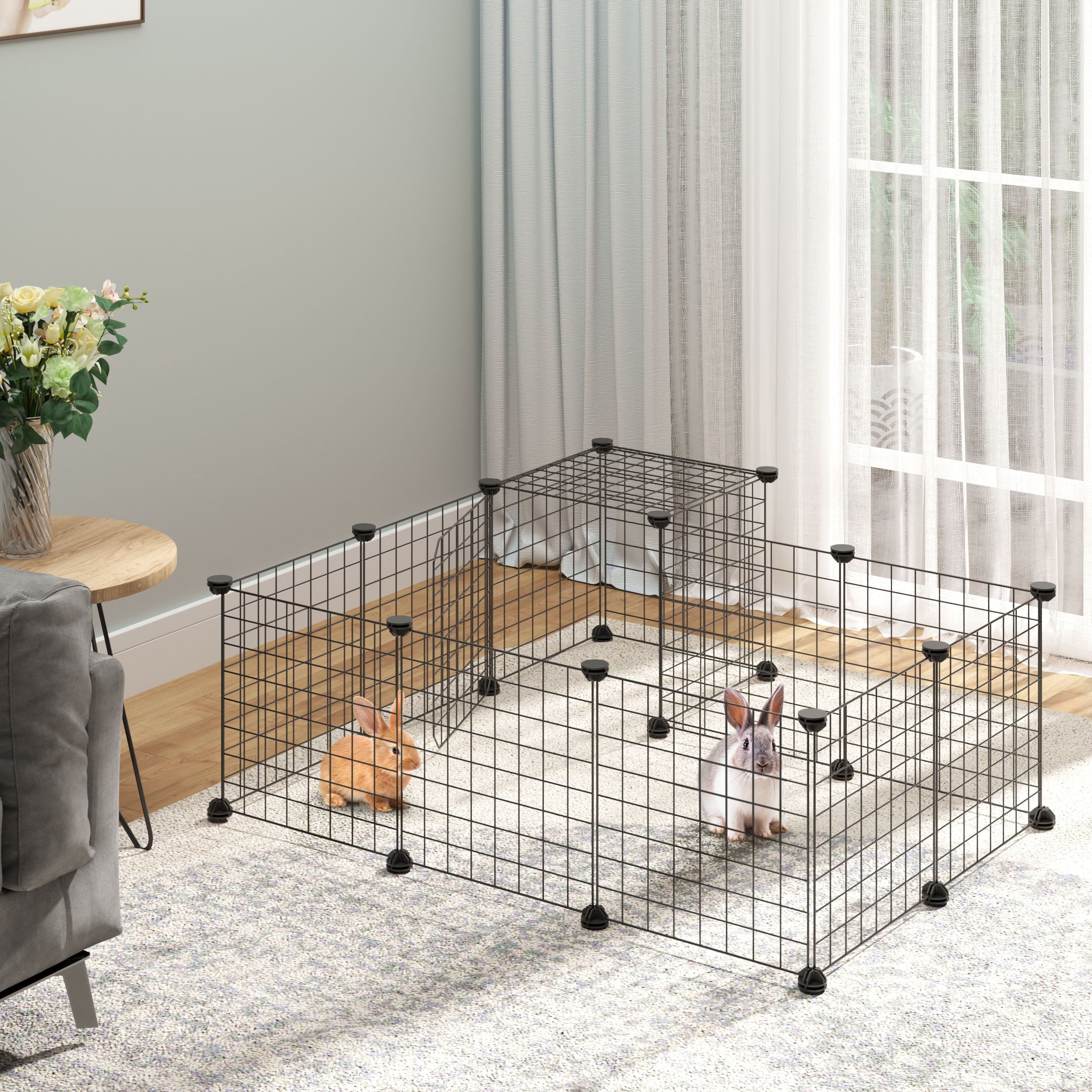 PawHut 2-Tier Foldable Metal Small Animal Playpen Pet Fence with Reshaping Customizable Design， Large Guinea Pig Cage， Bunny Rabbit Cage， and Chinchilla Cage， CandC Cage and Metal Playpen with Mats