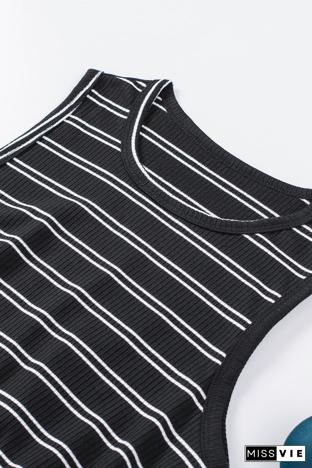 Black Striped Print Crew Neck Tank Mini Dress