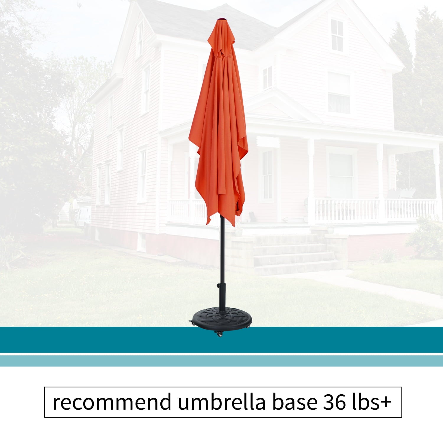 MF Studio 10 x 6.6ft Rectangle Patio Table Umbrella Outdoor Market Umbrella with 6 Steel Ribs and Crank Handle, Orange