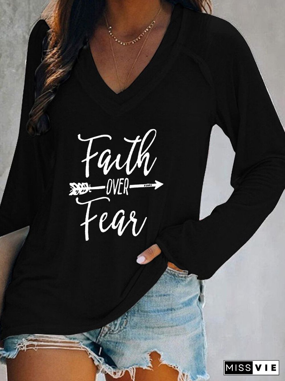 Women's Faith Over Fear Print Tee Shirt