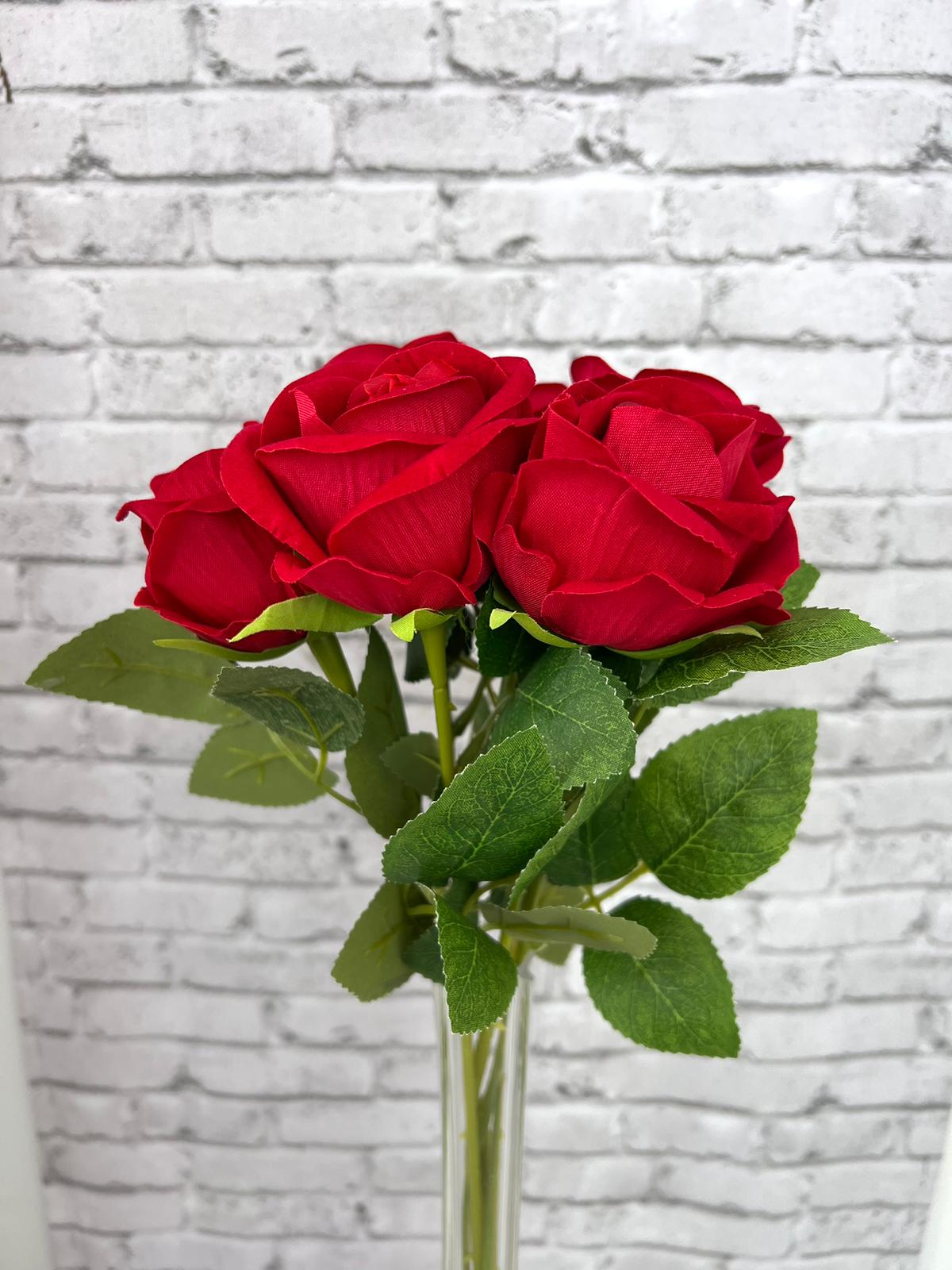 Gorgeous Red Rose in Glass Vase-Artificial