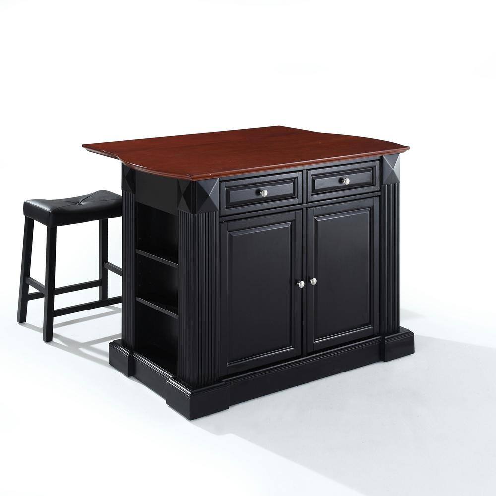 CROSLEY FURNITURE Coventry Black Drop Leaf Kitchen Island with Saddle Stools KF300074BK