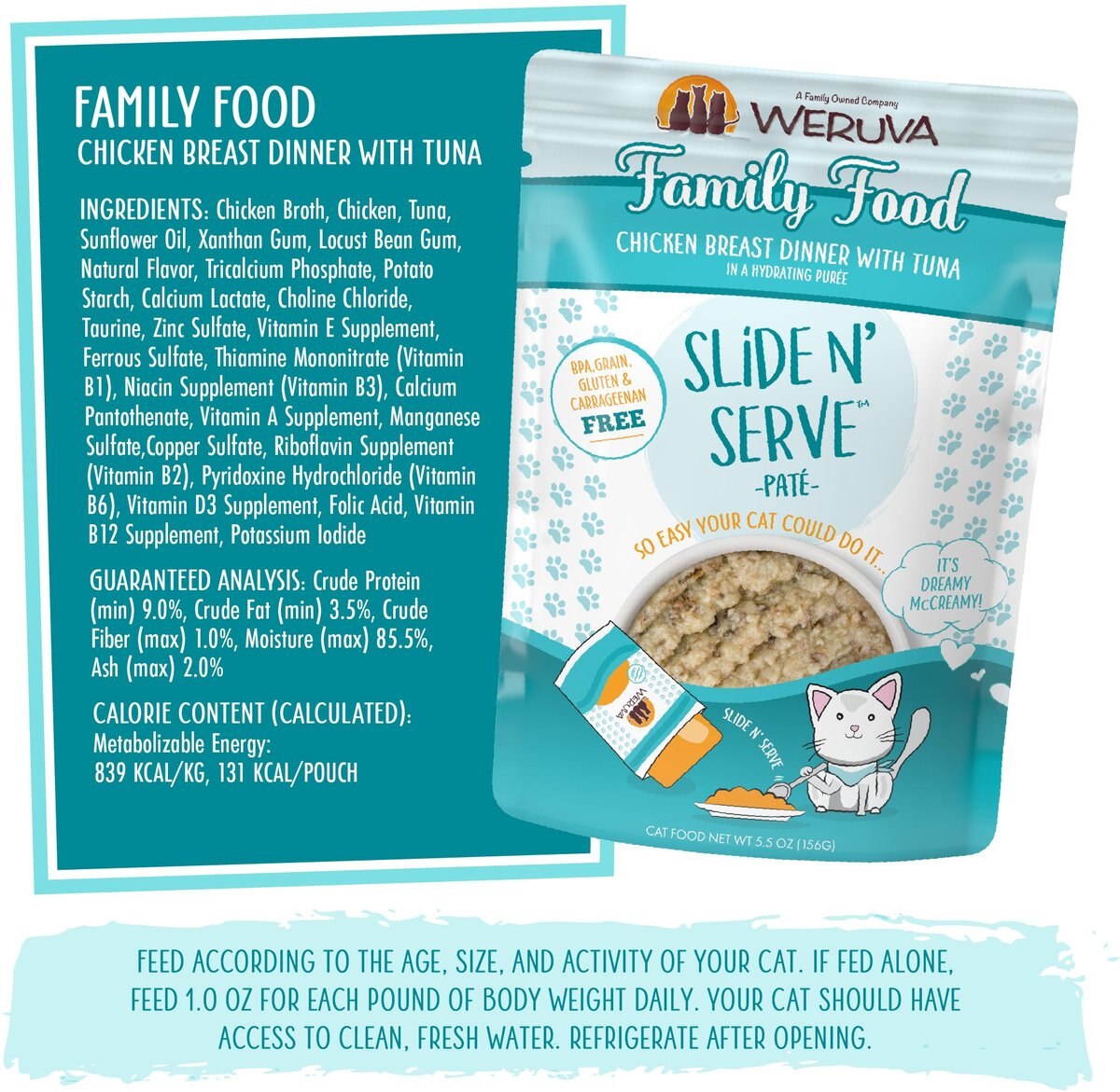 Weruva Slide N' Serve Family Food Chicken Breast Dinner with Tuna Pate Grain-Free Cat Food Pouches