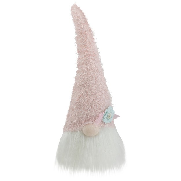 Pink And White Spring And Easter Gnome Table Top Head With A Blue Flower