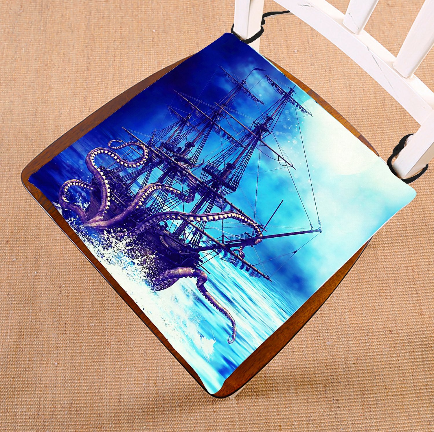 GCKG Pirate Ship Octopus Chair Pad Seat Cushion Chair Cushion Floor Cushion with Breathable Memory Inner Cushion and Ties Two Sides Printing 16x16 inches