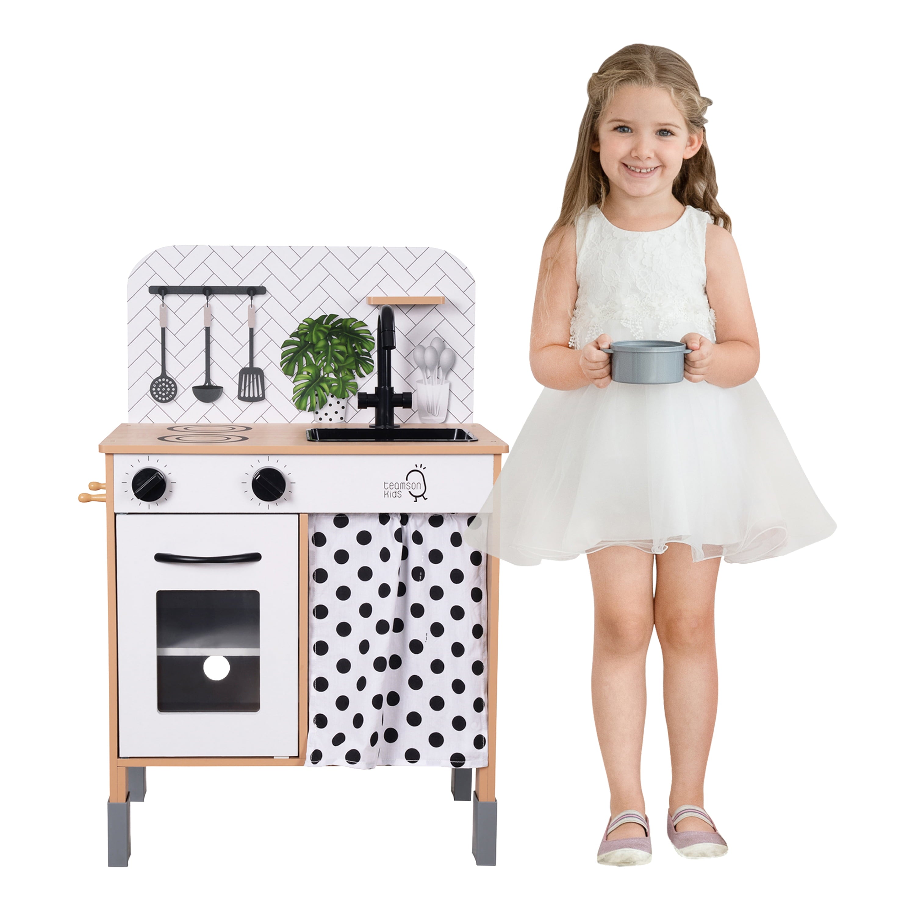 Teamson Kids Little Chef Philly Modern Wooden Kitchen Playset, White/Natural