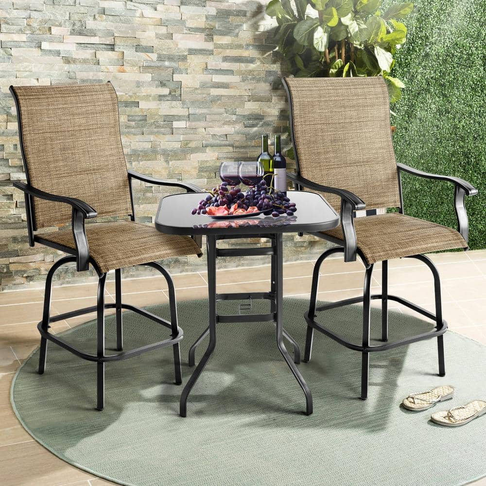 Sizzim Swivel Metal Outdoor Bar Stools Set Bar Height Patio Bistro Set Textilene Fabric (2-Piece) G23001-B