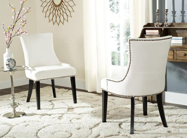 Garrison  19  x27 x27h Dining Chair set of 2 Silver Nail Heads White   Transitional   Dining Chairs   by AED Luxury Home Decor  Houzz