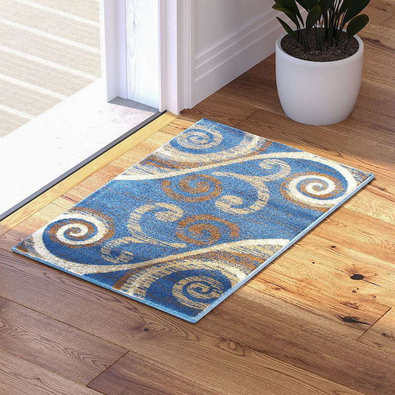 Masada Rugs Masada Rugs Stephanie Collection 2'x3' Area Rug Mat with Modern Contemporary Design in Blue， Beige and Brown - Design 1100