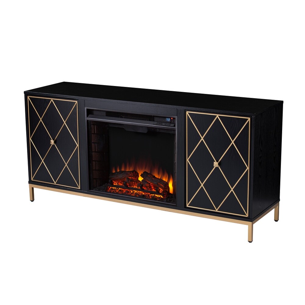 SEI Furniture Marsden Contemporary Black Wooden Electric Fireplace