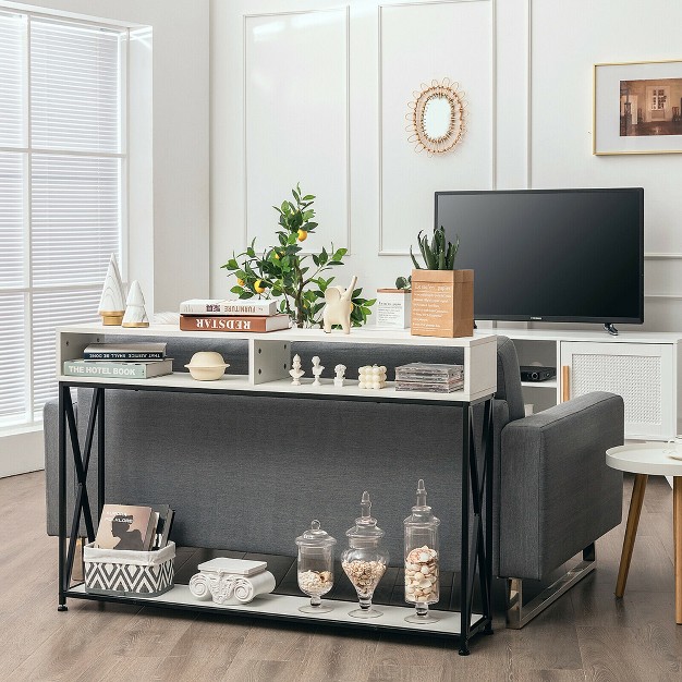 Costway Console Table With Open Shelf And Storage Compartments Steel Frame