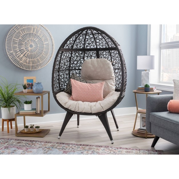 Davis Boho Indoor Outdoor All Weather Wicker Egg Chair With Cushion Brown beige Linon