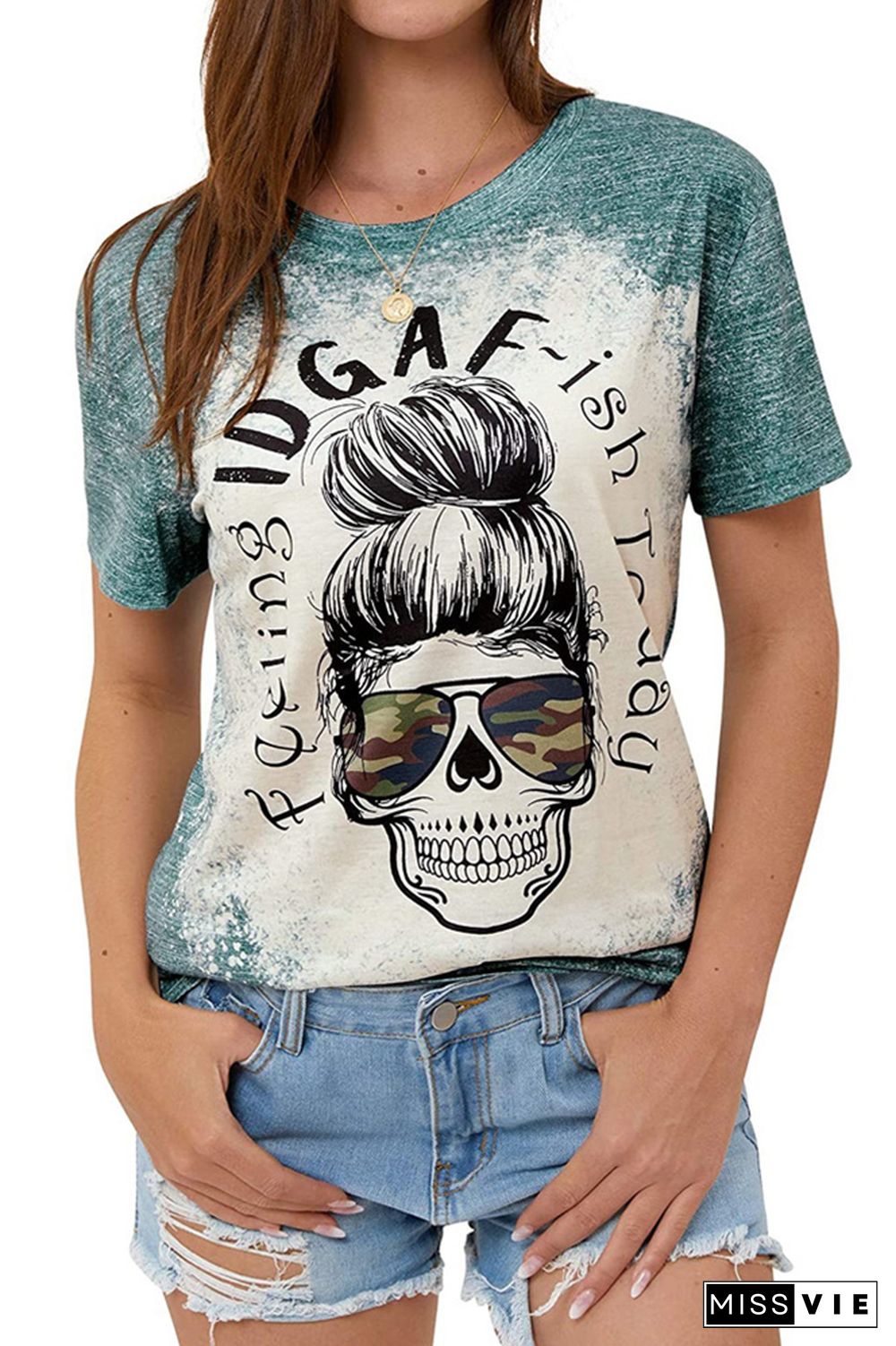 Skull Print Crew Neck Short Sleeves T-shirt Wholesale