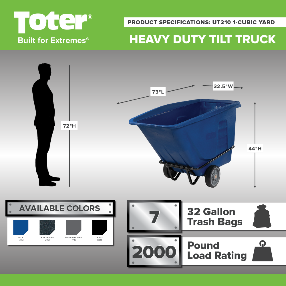 Toter 1 Cubic Yard 2000 lbs Capacity Heavy Duty Tilt Truck Gray ;