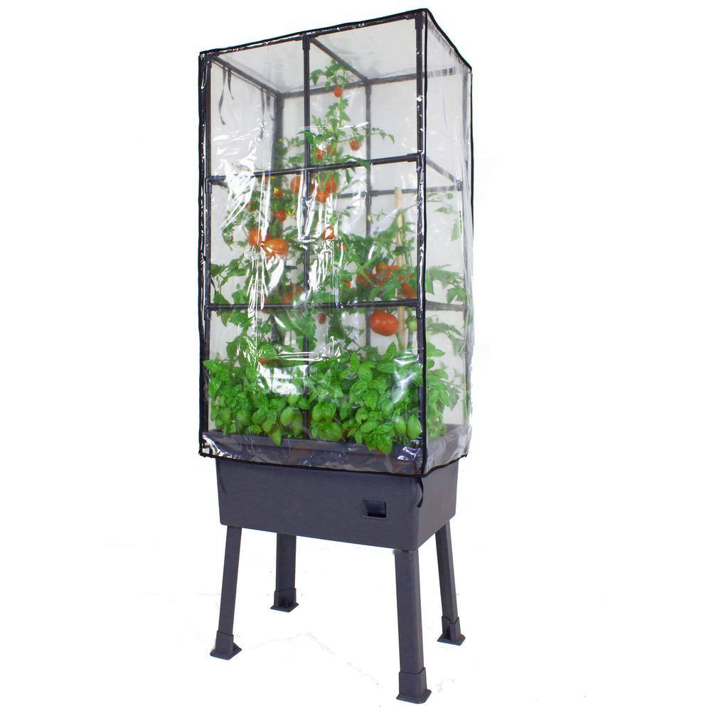 Frame It All Patio Ideas - 15.75 in. x 23.5 in. x 63 in. Self-Watering Raised Garden Bed with Trellis and Greenhouse Cover 300001601