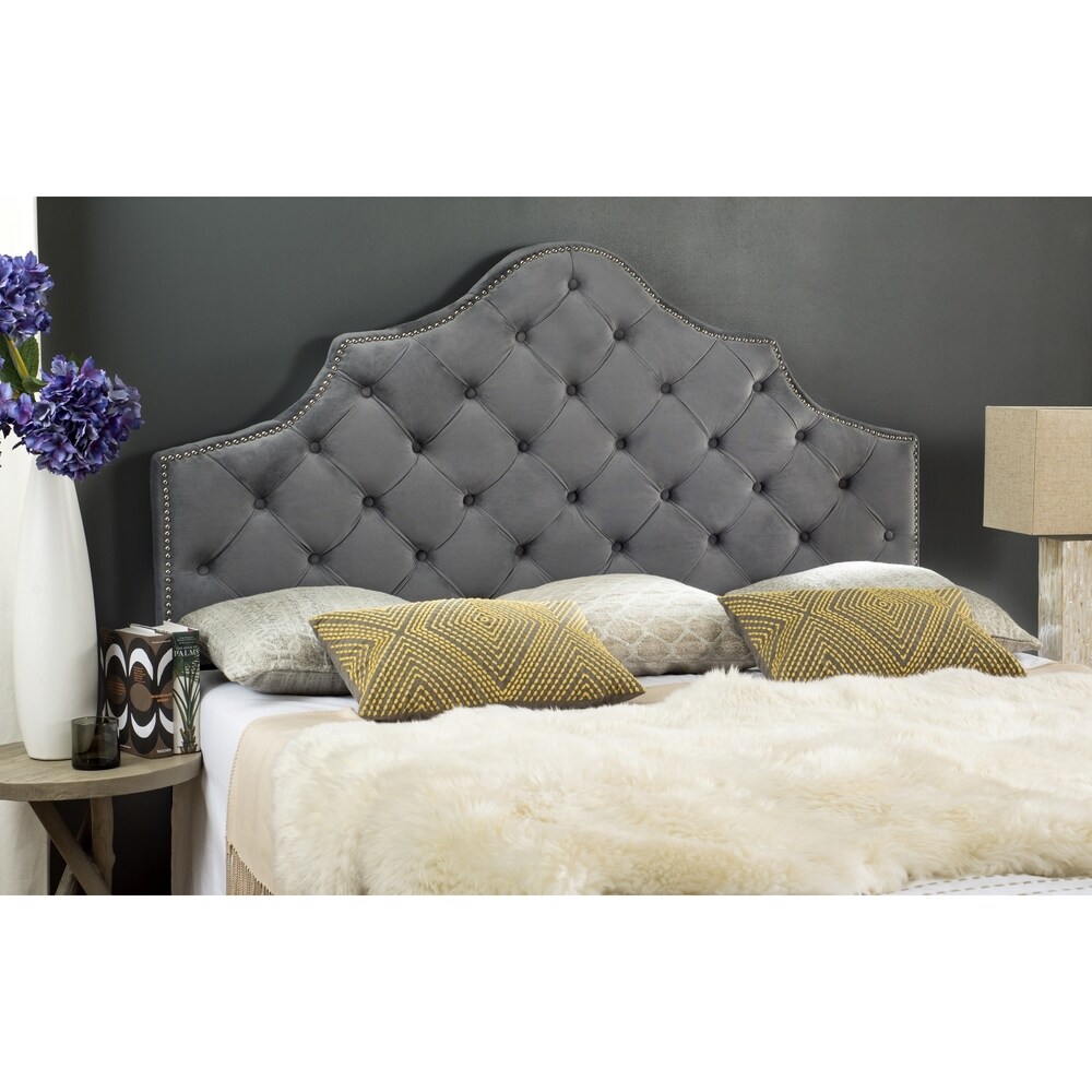 SAFAVIEH Arebelle Pewter Velvet Tufted King Headboard - - 11551793