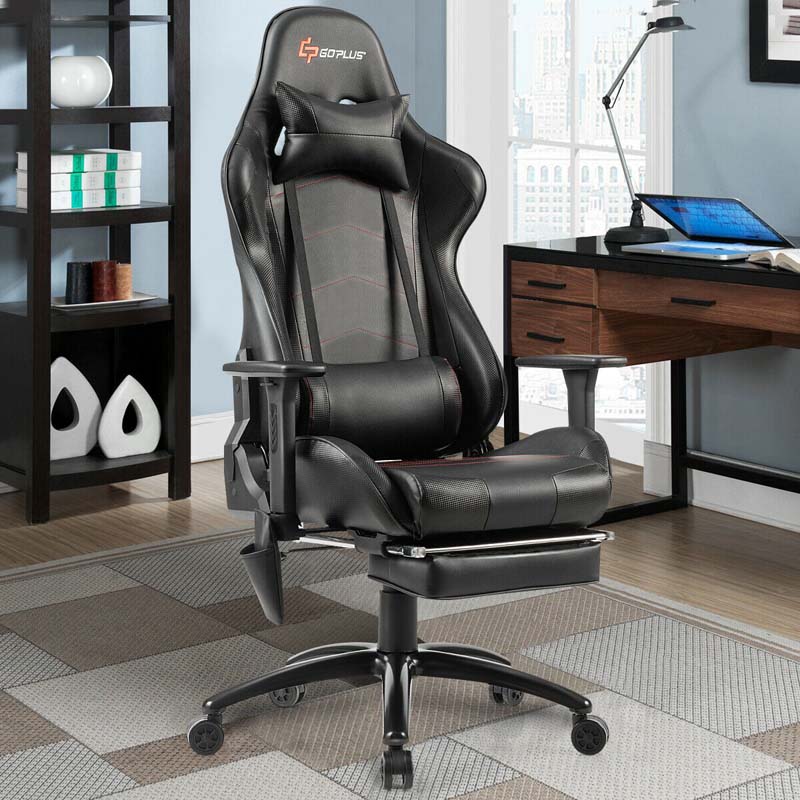 Massage Gaming Chair, Adjustable Ergonomic High-Back E-Sports Racing Chair, Swivel Office PC Chair with Footrest & Lumbar Support