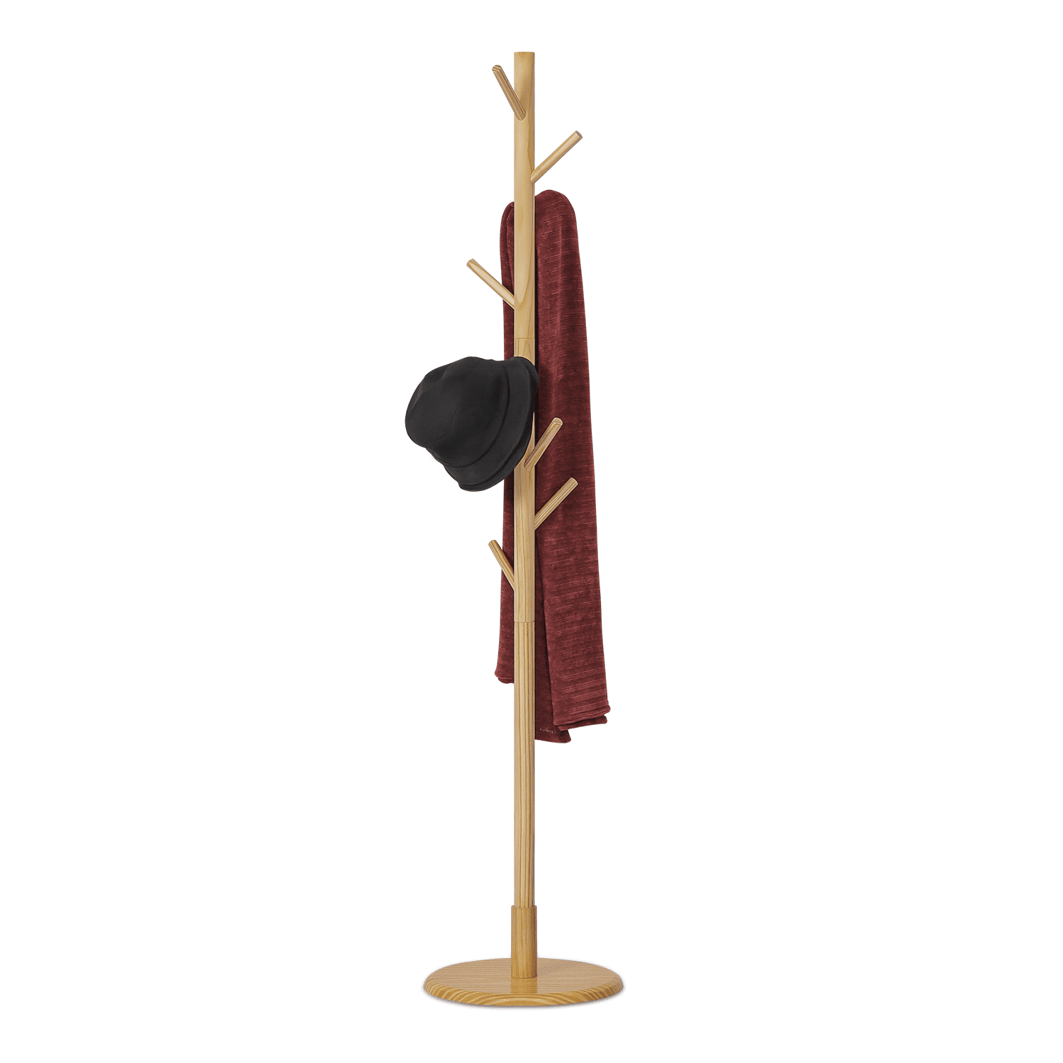 Magshion Wood Adjustable Coat Rack， Modern Free Standing Hat Handbag Storage Stand， Natural， for Entryway