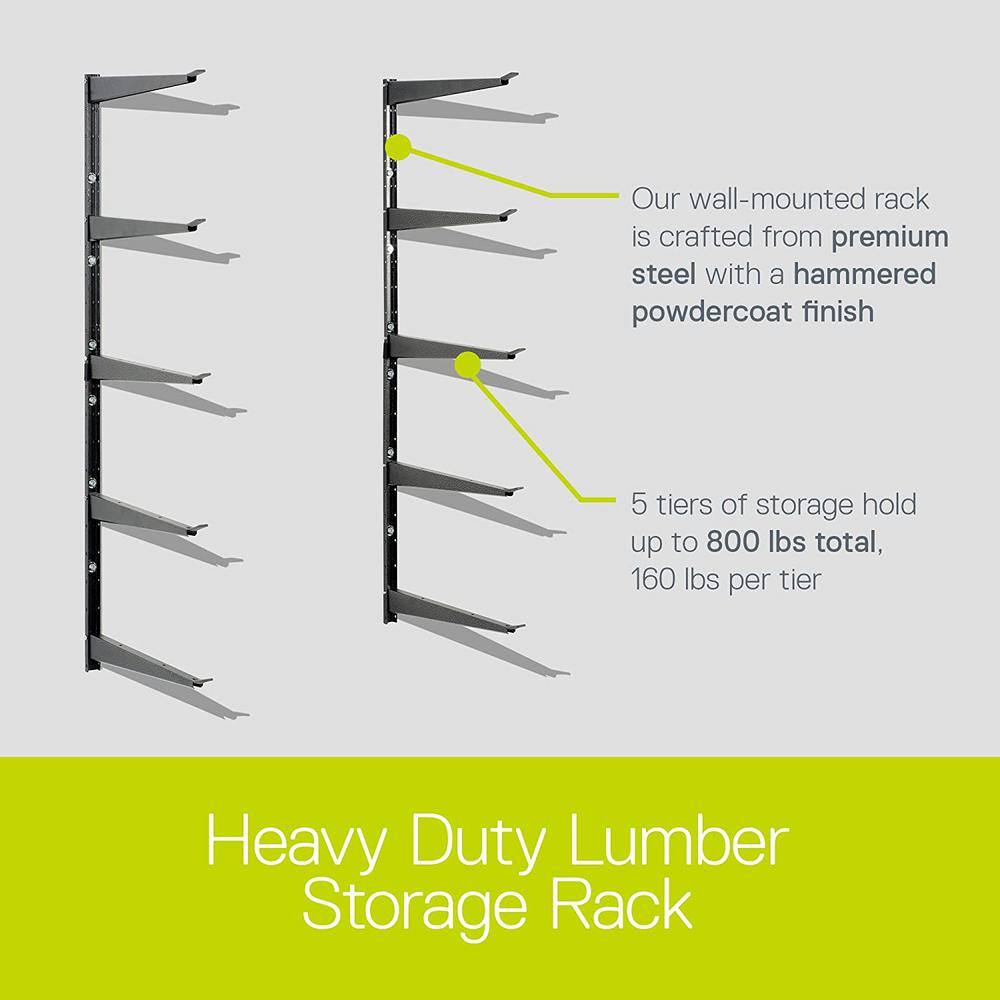 Delta 16 in. x 41 in. Heavy Duty Wall Rack Adjustable 5 Tier Lumber Rack Holds 800 lbs. Steel Garage Wall Shelf with Brackets HDRS3000