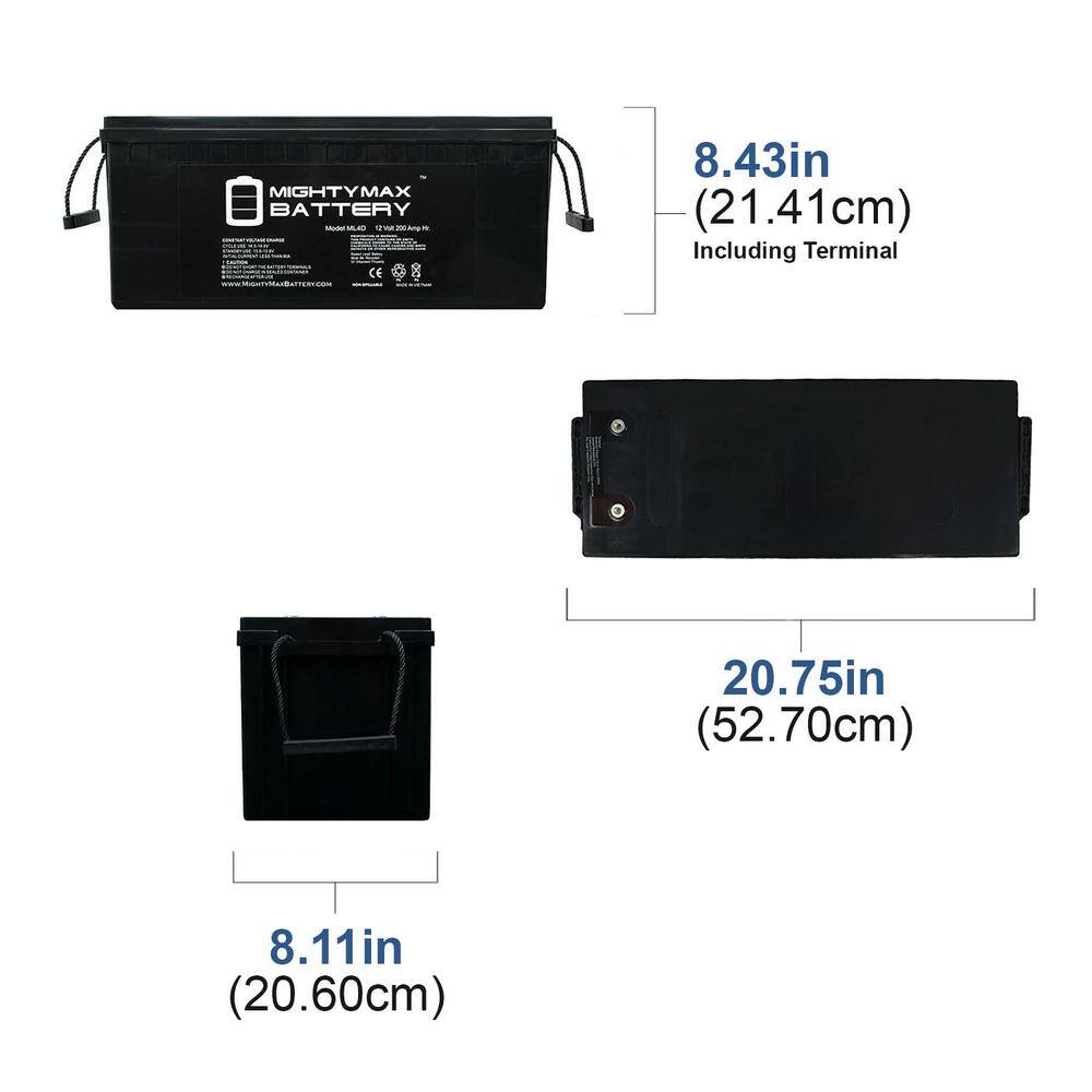 MIGHTY MAX BATTERY 12V 200Ah 4D SLA AGM Replacement for Vision 6FM200D-X MAX3488275