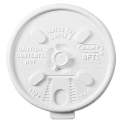 Dart Lift n' Lock Plastic Hot Cup Lids， Fits 8 oz Cups， White， 1，000/Carton (8FTL)