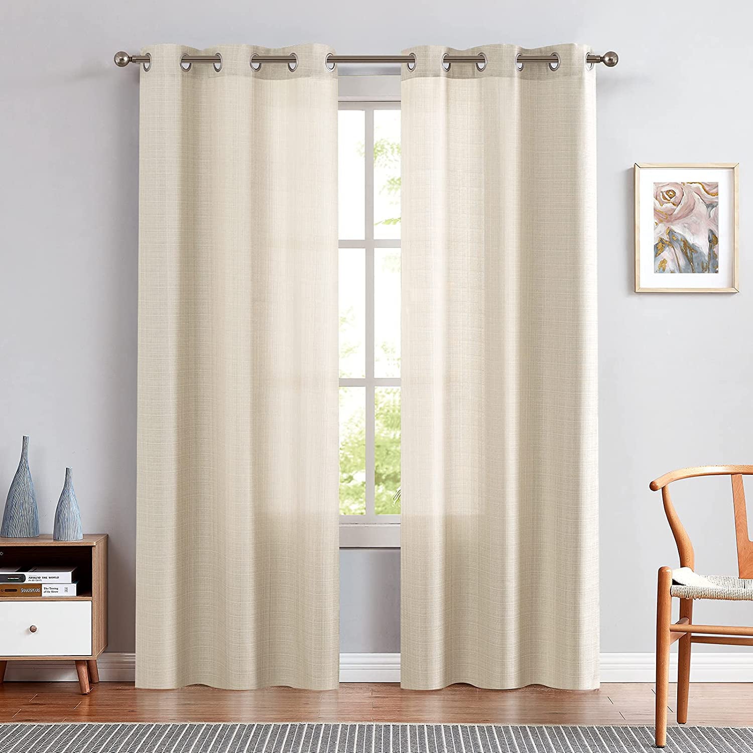 Curtainking Neutral Look Farmhouse, Modern Farmhouse, Rustic, Country, Natural 2 Piece Light Filtering, Semi-Sheer Kitchen Curtain Sets