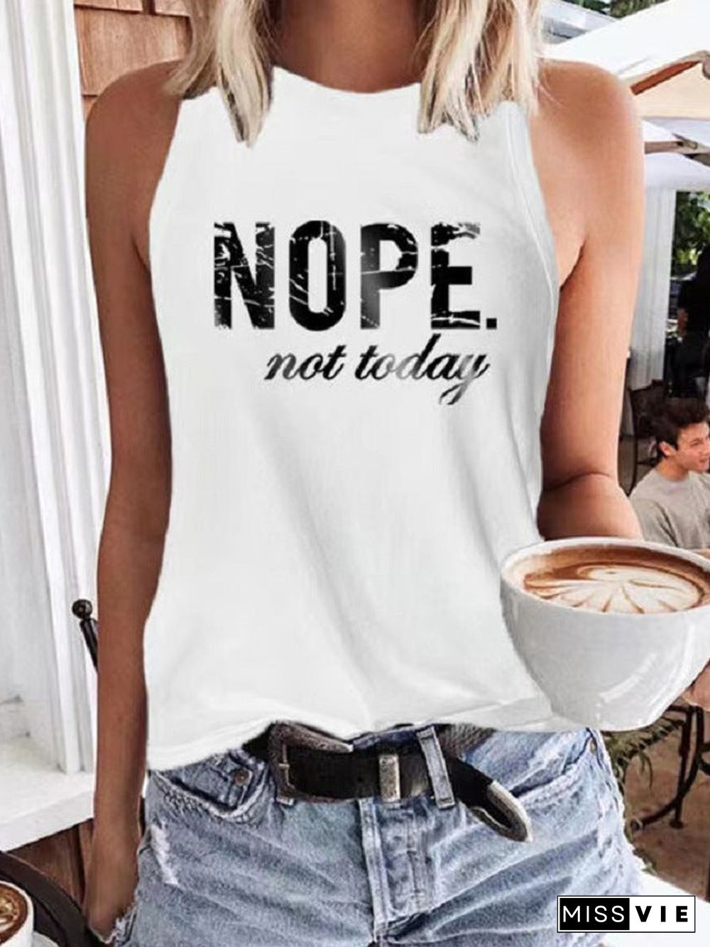 Women'S Tank Tops Letter Print Crew Neck Sleeveless Tank Top