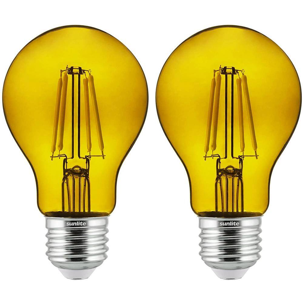 Sunlite 60-Watt Equivalent A19 Medium E26 Base Dimmable Transparent Filament Yellow LED Light Bulb (2-Pack) HD03464-1