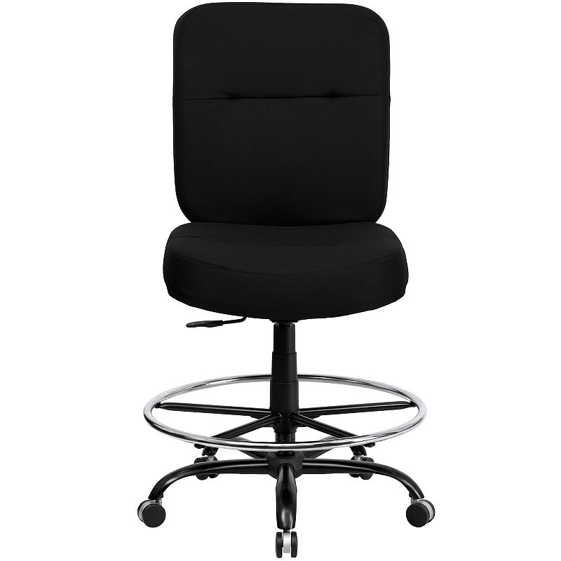 Emma and Oliver 400 lb. Big and Tall Black LeatherSoft Ergonomic Drafting Chair