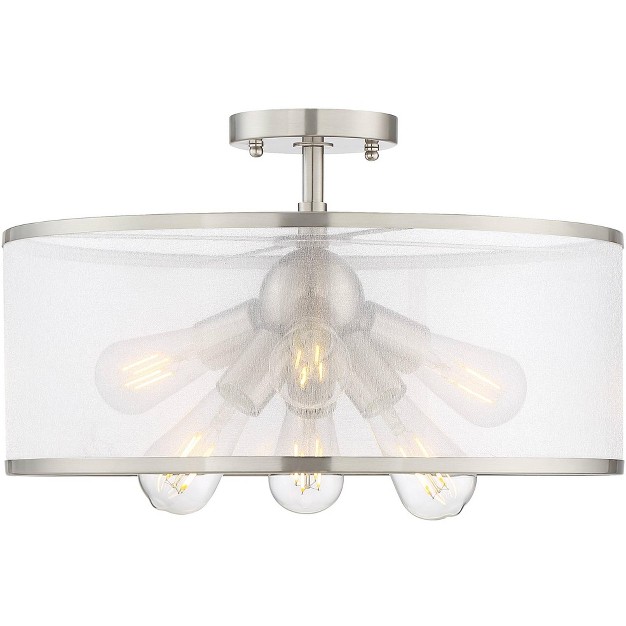 Wide Brushed Nickel 6 light Led Organza Sheer Drum Shade For Bedroom House