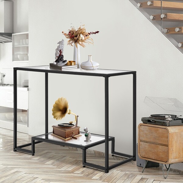 Entryway Console Sofa Side Table W/Tempered Glass for Entrance