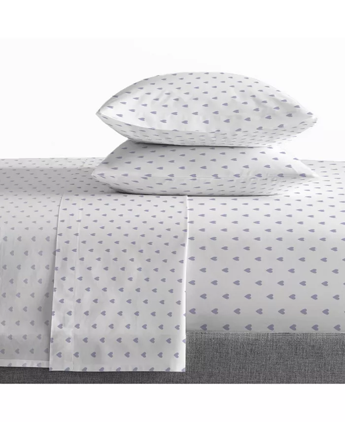 Saturday Park Purple Hearts 100% Organic Cotton Twin Sheet Set