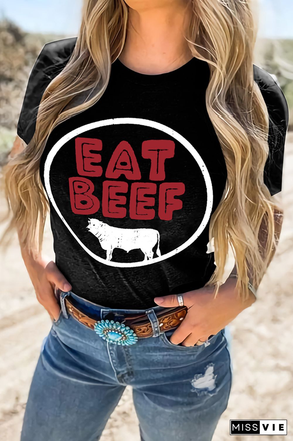 Eat Beef Print Graphic Tees for Women Wholesale Short Sleeve T shirts Top