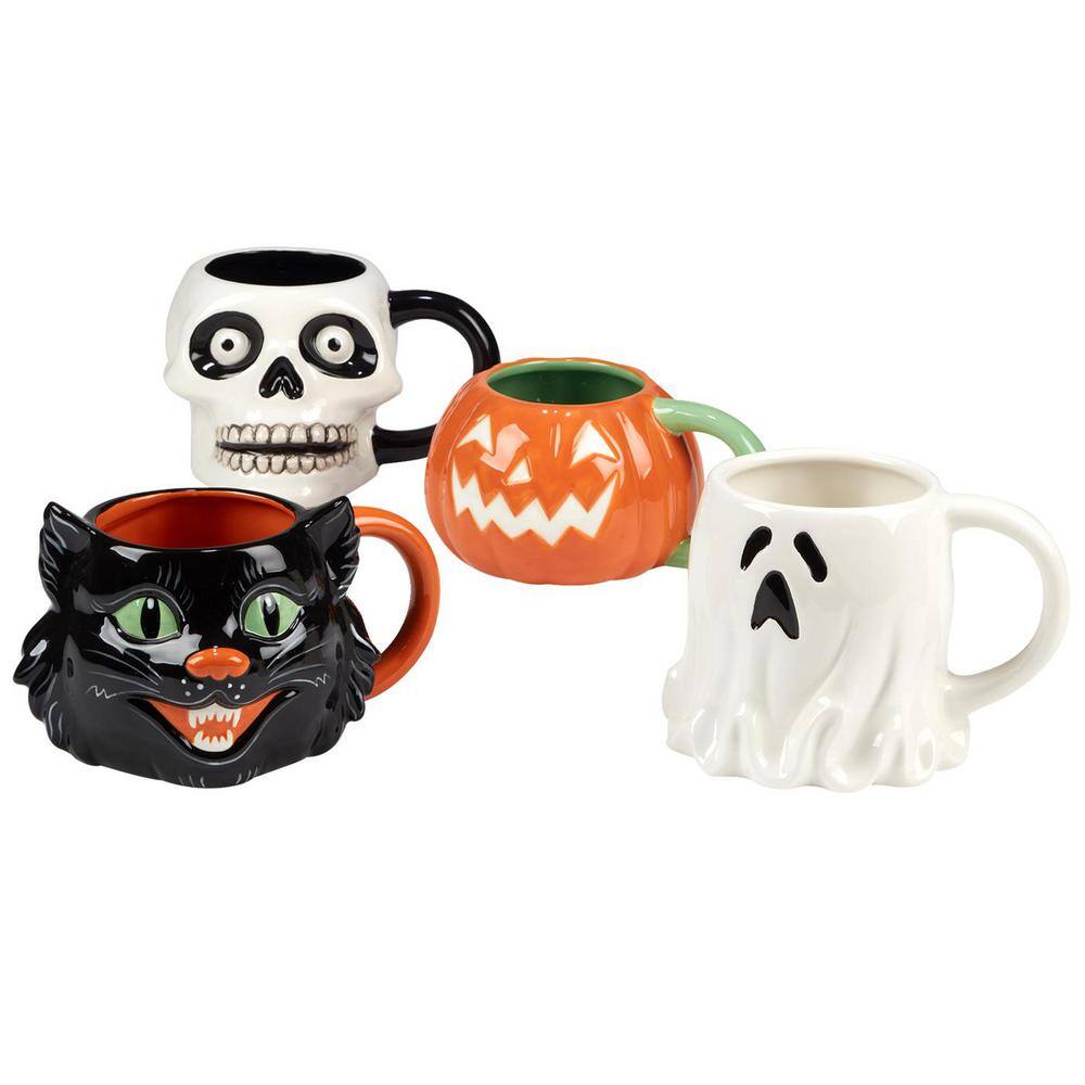 Certified International Scaredy Cat 3D Multicolored Earthenware 22 oz. Mug Assorted (Set of 4) 37234SET4