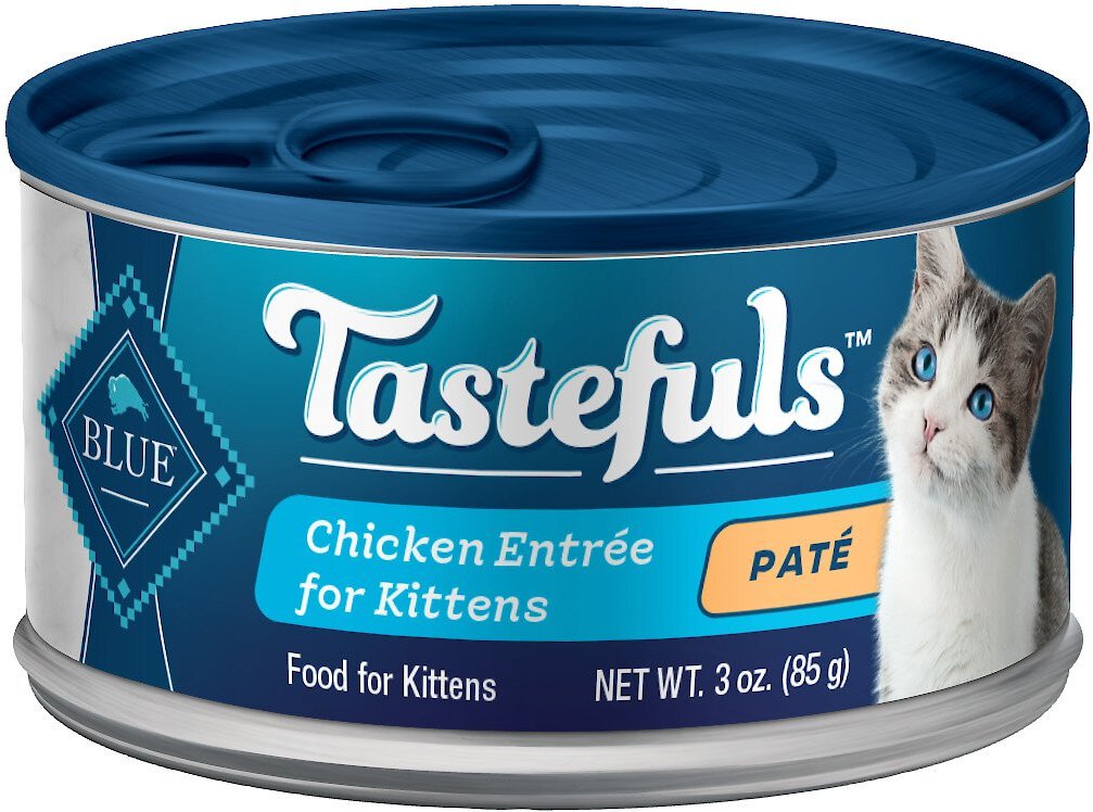 Blue Buffalo Tastefuls Chicken Entrée Kitten Pate Wet Cat Food， 3-oz can， case of 24