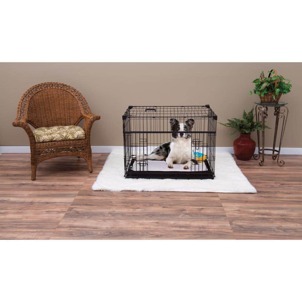 Lucky Dog 36 in. Sliding Double Door Dog Crate with Patented Corner Stabilizers, Removable Tray, Rubber Feet and Carrying Handle ZW 51536