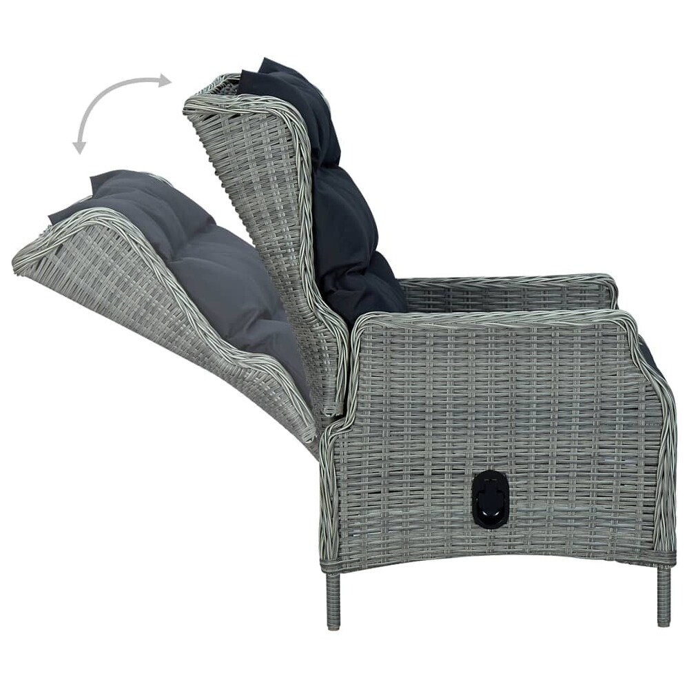 vidaXL Reclining Patio Chair with Footstool Poly Rattan Light Gray   Grey