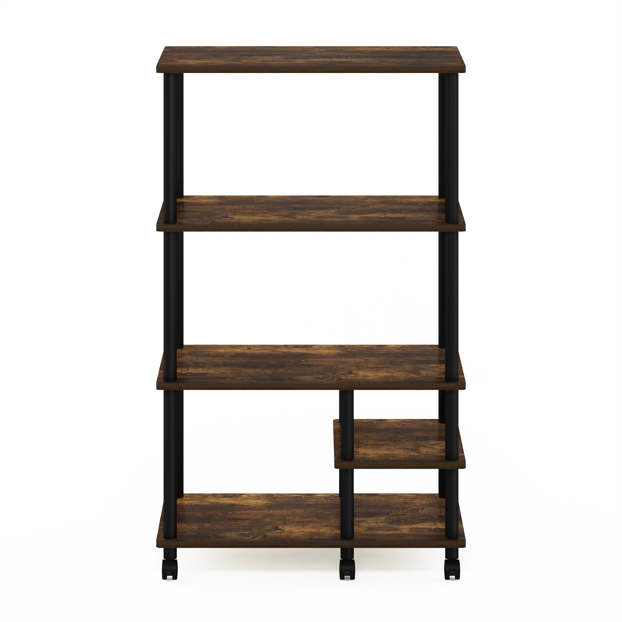 Furinno Turn-N-Tube 4-Tier Toolless Kitchen Storage Shelf Cart， Amber Pine/Black