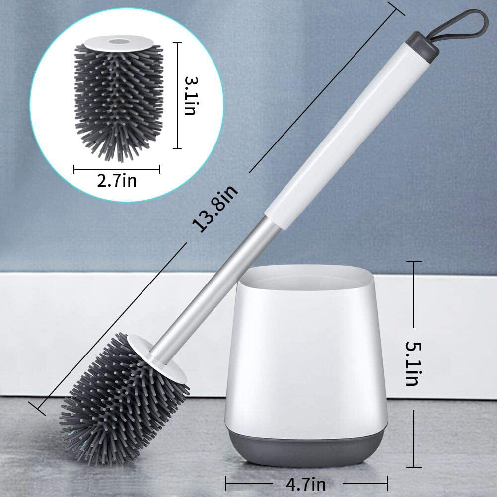 AOMBOO Toilet Brush and Holder Set， Bathroom Toilet Bowl Brush and Caddy Cleaning Brush with Holder Silicone Bristles and TPR Soft Bristle