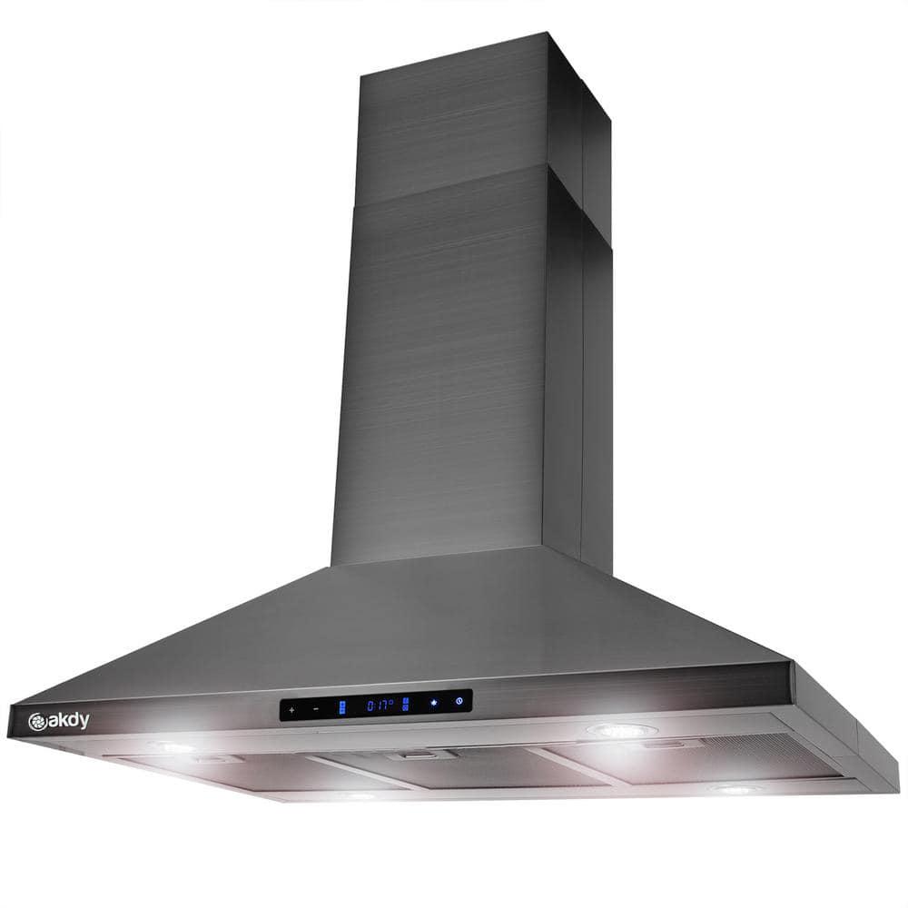 Golden Vantage 36 in 343 CFM Convertible Island Mount Range Hood Touch Controls and LED Lights in Black Stainless Steel