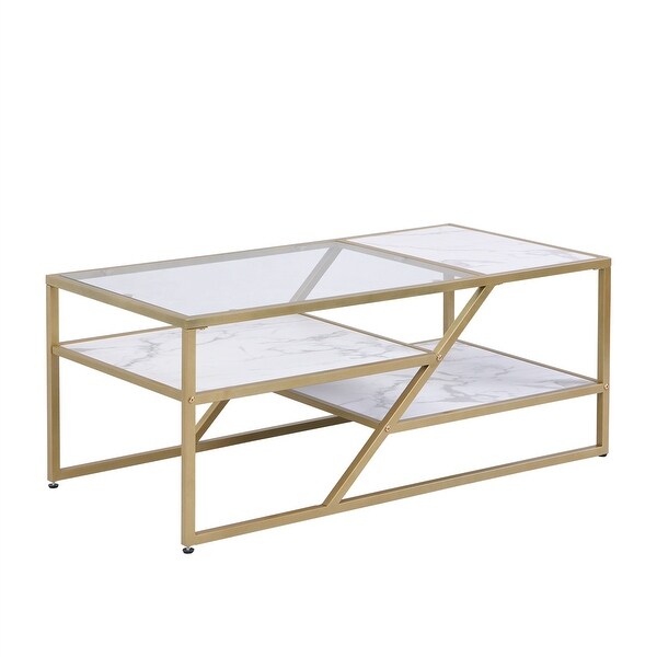 Coffee Table with Storage Shelf Tempered Glass End Table