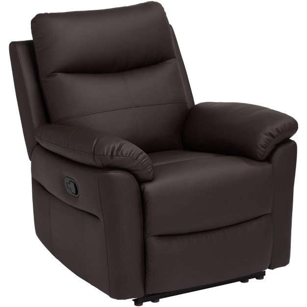 Elm Lane Newport Dark Brown Faux Leather Recliner Chair Modern Armchair Comfortable Push Manual Reclining Footrest For Bedroom Living Room Reading