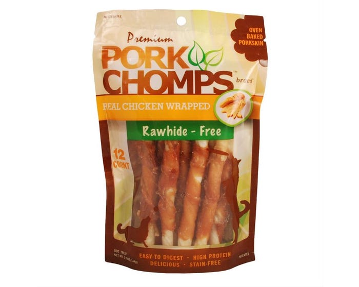 Pork Chomps Real Chicken Wrapped Mini Twist Dog Treats， 12 Count Bag